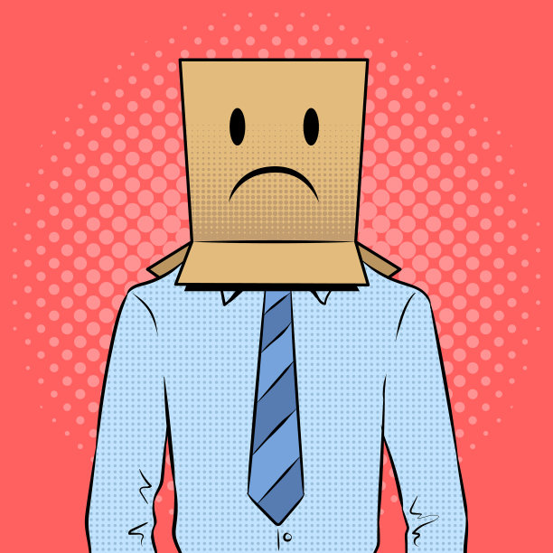 一名头部带有盒子悲伤表情的男子图片下载