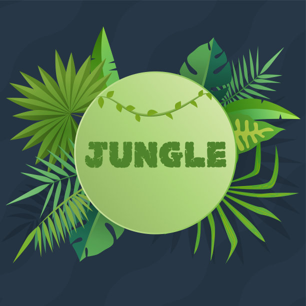 热带旗帜与绿色的棕榈叶绿色图片下载