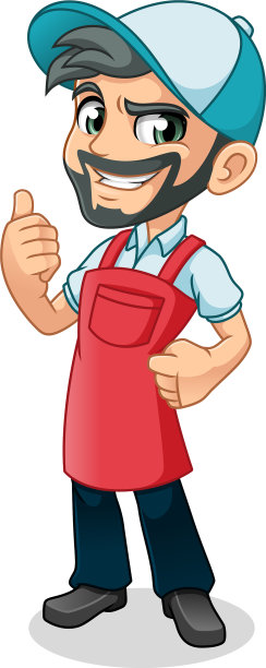 拿着洗车围裙的男人竖起大拇指图片下载