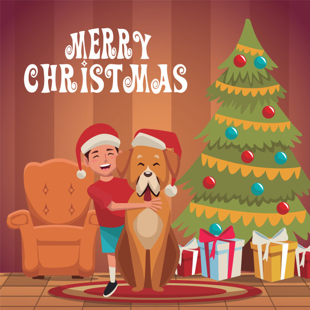 男孩与狗圣诞卡通图片下载