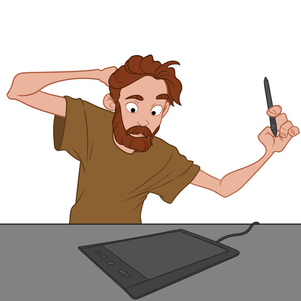 大胡子艺术家在绘图板上作画图片下载