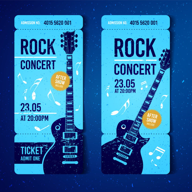 摇滚音乐节门票设计模板与吉他图片下载