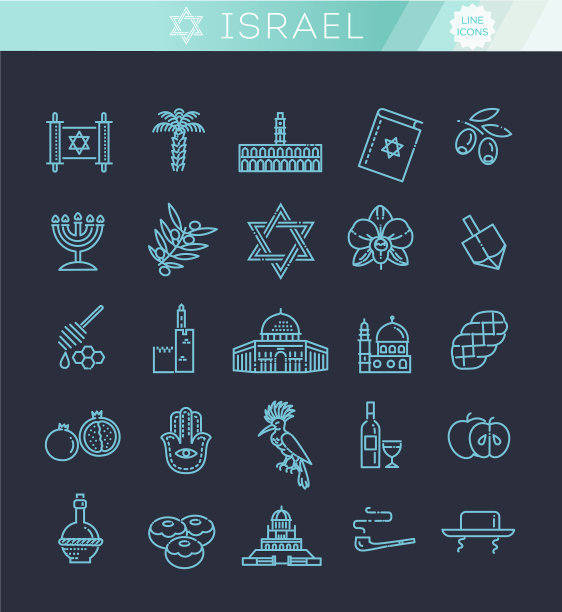 国家以色列旅游度假图标集图片下载