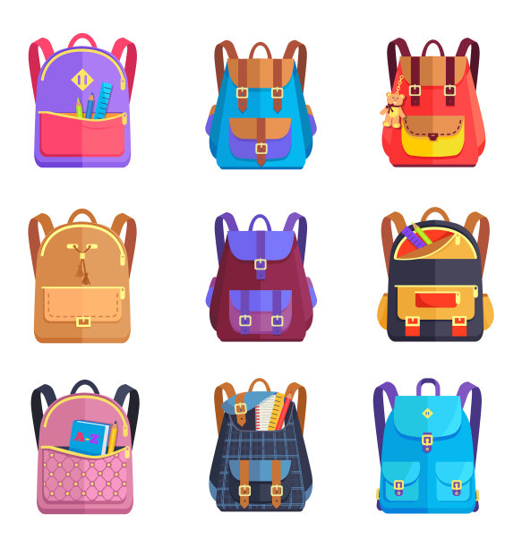 一套彩色背包的女孩或男孩图片下载