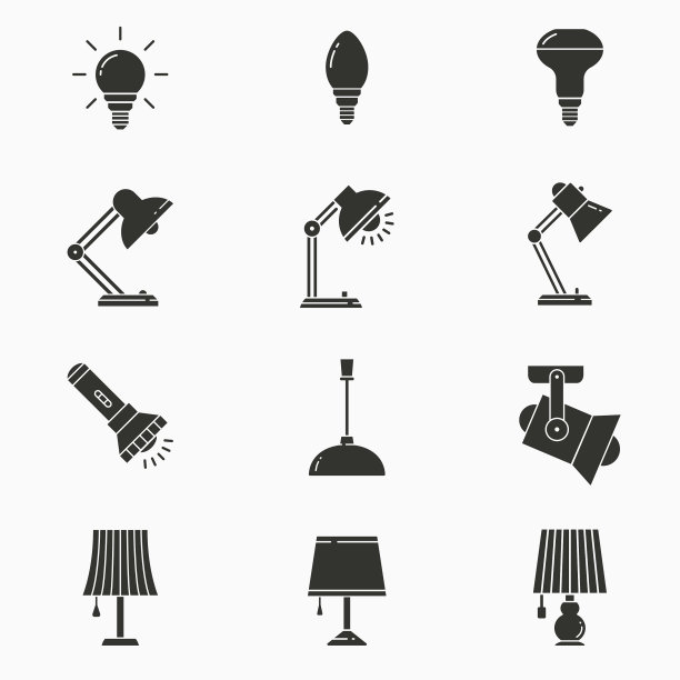 照明图标设置隔离在白色图片下载