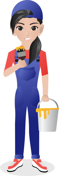 女画家拿着画笔和油漆罐图片下载