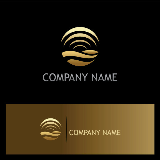 圆形波浪信号金色标志图片下载