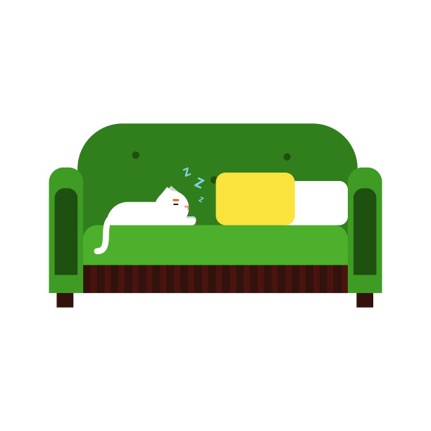 可爱的白猫躺在绿色沙发上，是家里的宠物图片下载