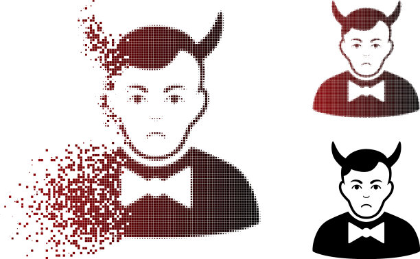 悲伤破碎的像素半色调恶魔图标图片下载