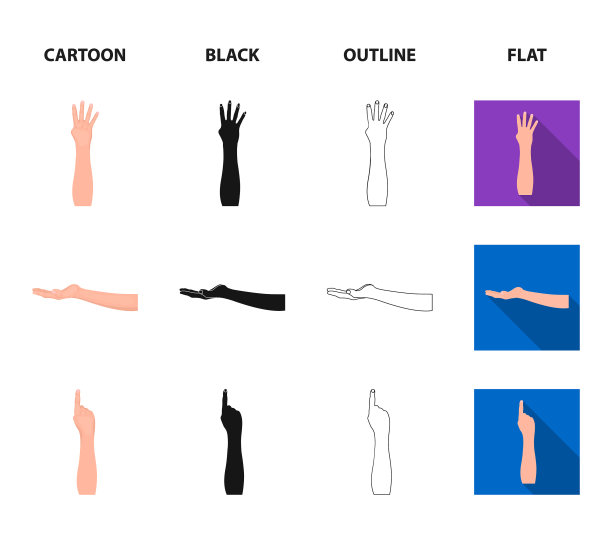 手语卡通黑线平面图标图片下载