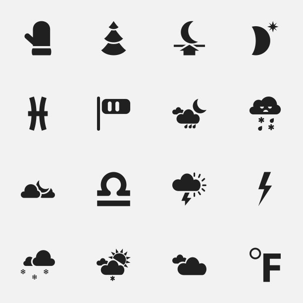 一组16可编辑的气候图标包括符号图片下载