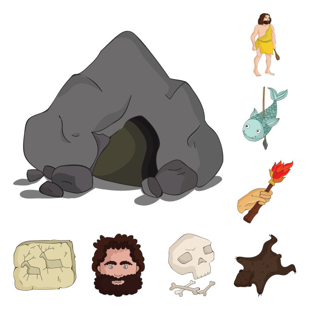 生活在石器时代卡通图标设置图片下载