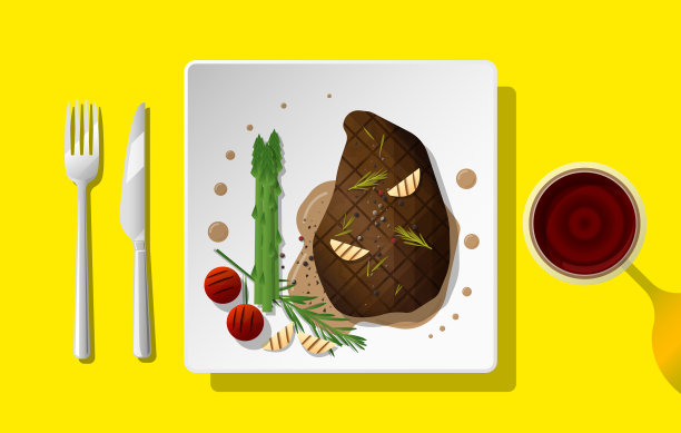 用红酒盛在盘子里的烤牛排图片下载