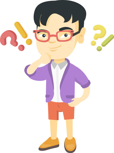 男孩站在问号和感叹号下图片下载