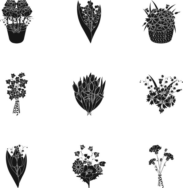 一束鲜花黑色的图标图片下载