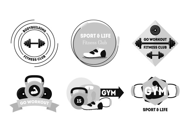 卡通剪影黑色健身徽章或标签图片下载