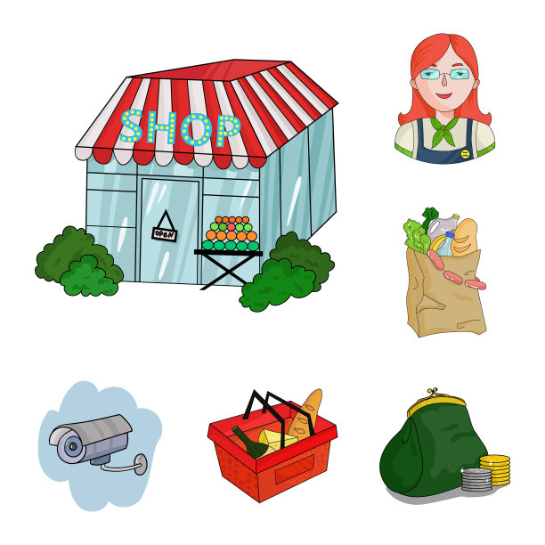 超市和设备卡通图标设置图片下载