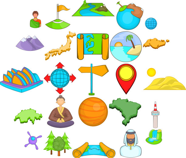 世界两侧的图标设置卡通风格图片下载