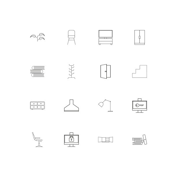 家具和家庭口音线性薄图标集图片下载