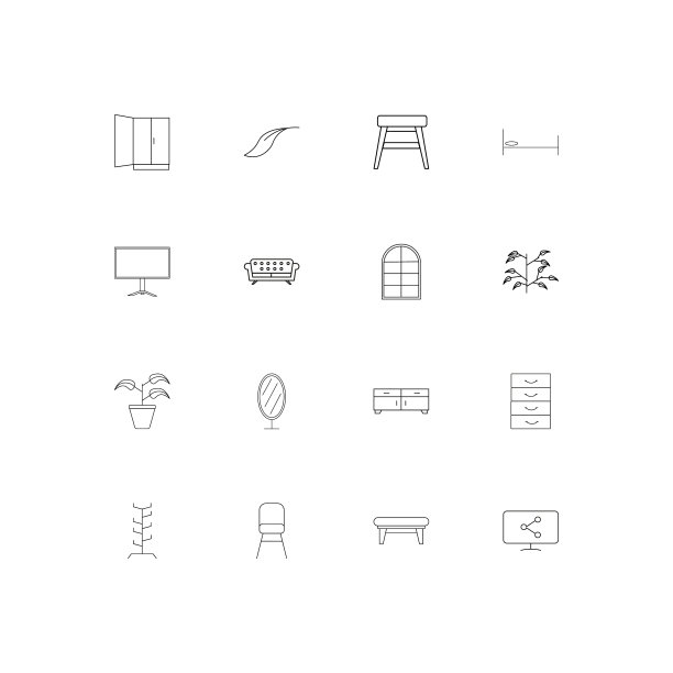 家具和家庭口音线性薄图标集图片下载