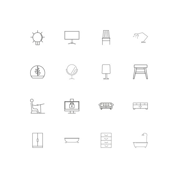 家具和家庭口音线性薄图标集图片下载