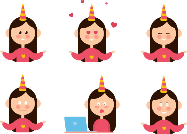 卡通一组有趣的女性表达图片下载