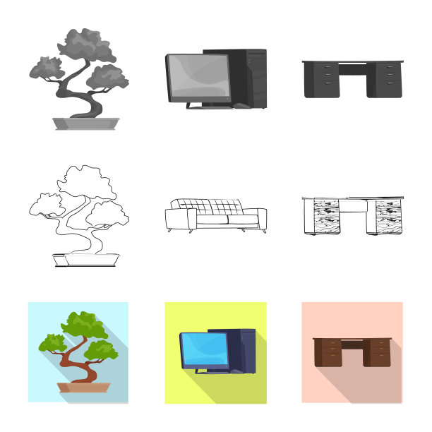孤立对象的家具和工作标志集图片下载