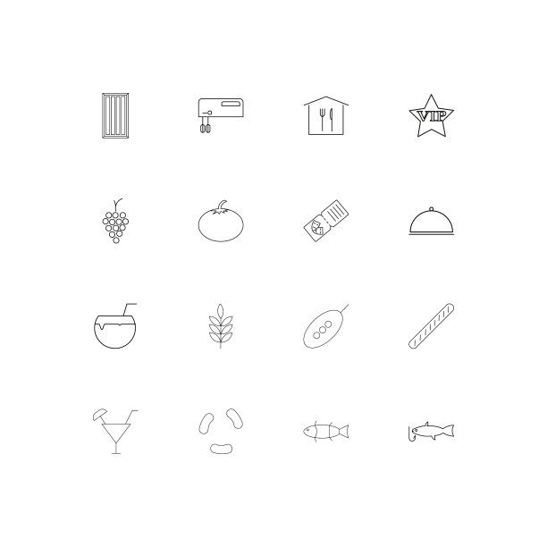 食物和饮料线性瘦图标设置概述图片下载