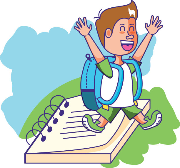 可爱的小学生男孩与笔记本学校图片下载