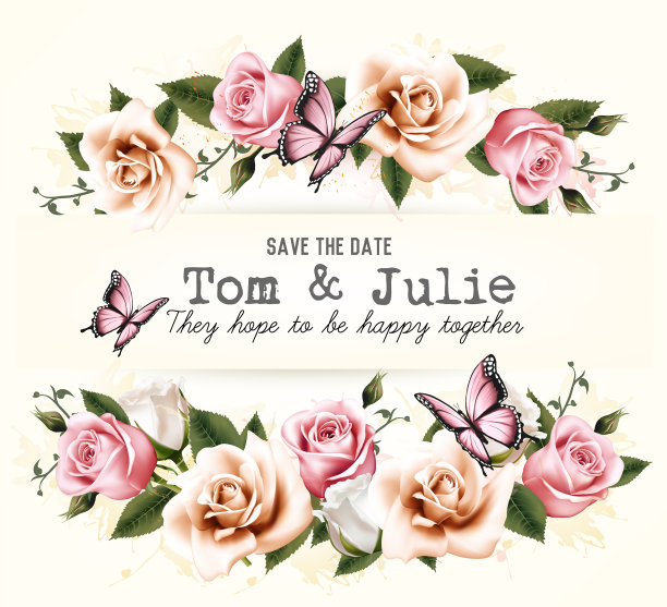 彩色鲜花的婚礼请柬设计图片下载