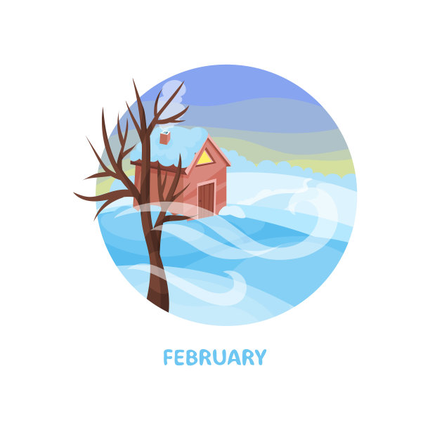 美丽的冬季景观与小房子树图片下载