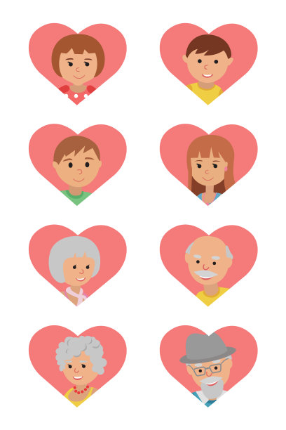 一组彩色图标面对家庭成员图片下载