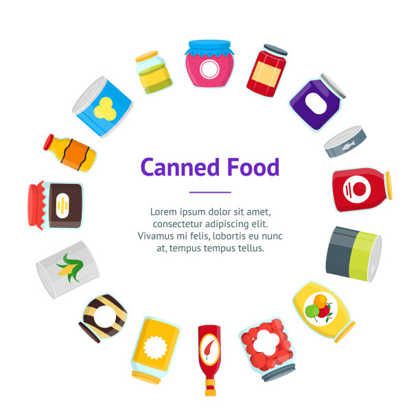 卡通罐头和罐头食品横幅卡圈图片下载