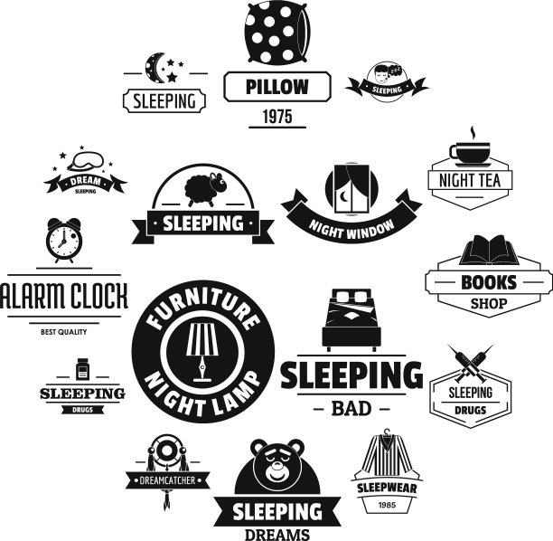 睡眠标志图标设置简单的风格图片下载
