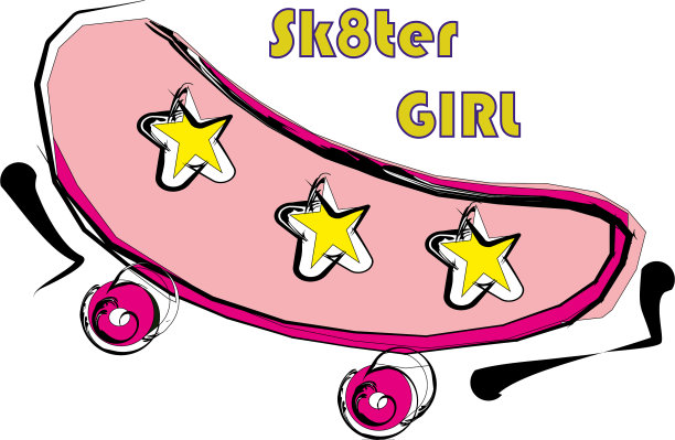 滑板粉色标志与星星线艺术图片下载