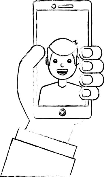 手持电话与男人在屏幕上交谈图片下载