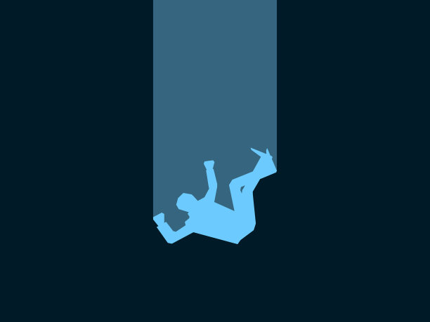 坠落的男人，黑色上的蓝色剪影图片下载