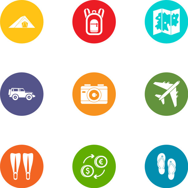 旅行世界的图标设置扁平风格图片下载