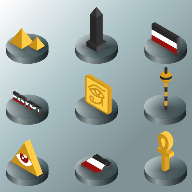 埃及颜色等距图标图片下载