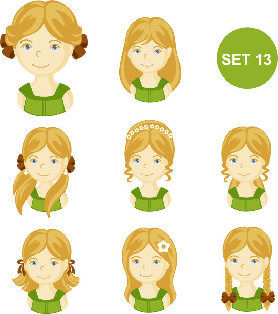 可爱的金发小女孩，各种发型图片下载