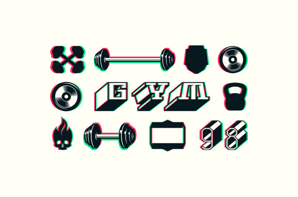 一套图标和徽章为健身俱乐部图片下载