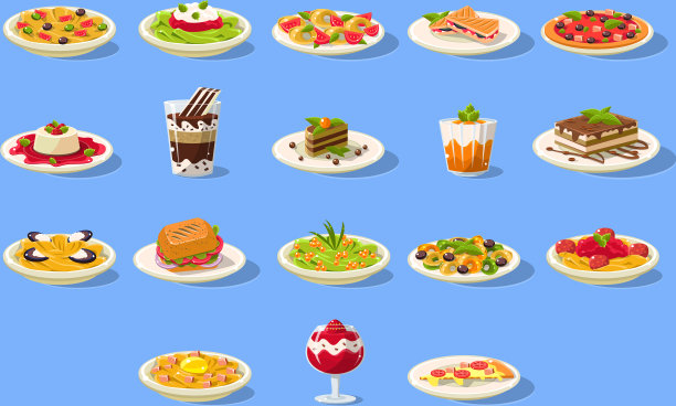 食物大套，意大利菜，披萨，意大利面图片下载