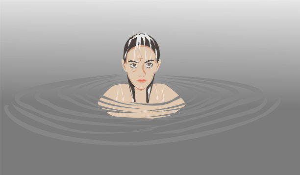 女人的头正从水面升起图片下载