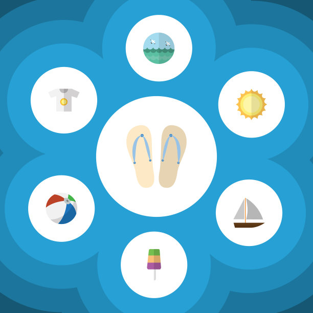 平面图标的季节套装衣服球海滩图片下载