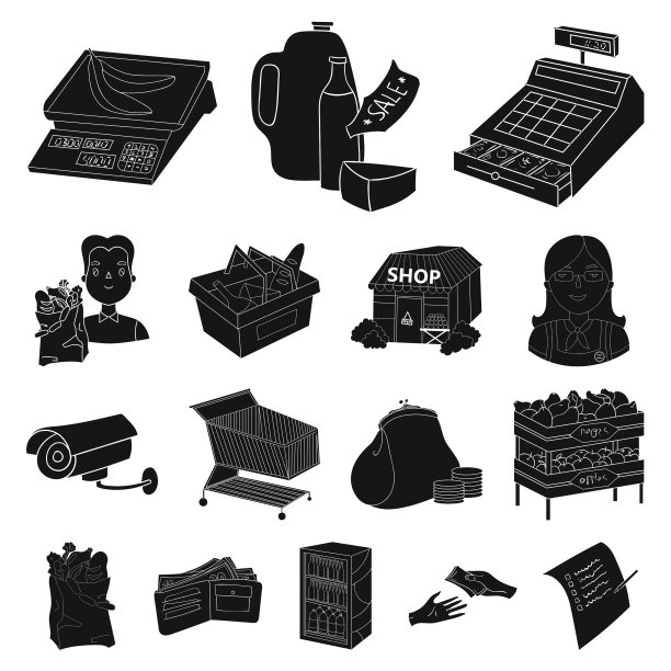 超市和设备黑色图标设置图片下载