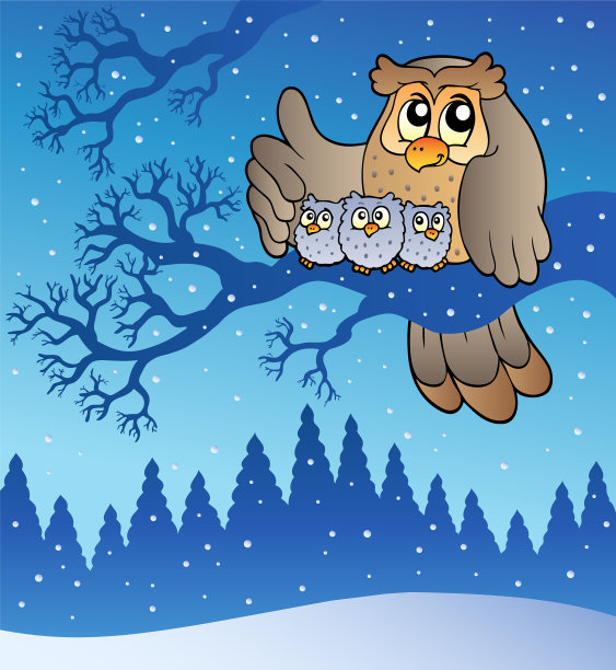 猫头鹰家族在冬天图片下载