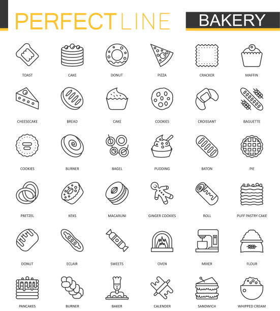 面包店细线网页图标设置糕点轮廓图片下载