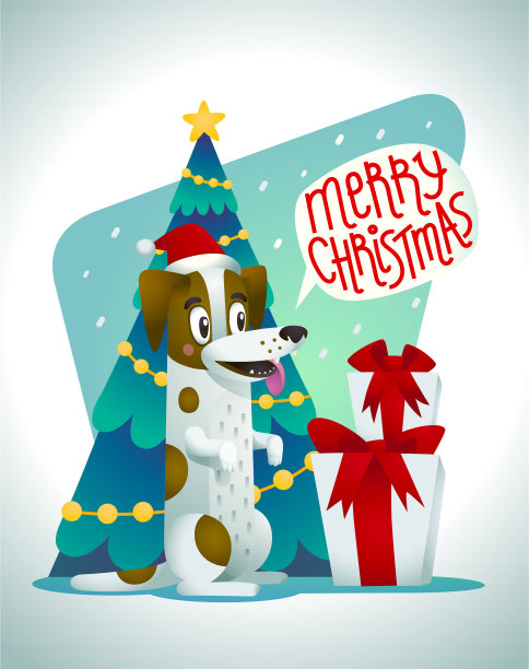 可爱的狗与节日礼物和讲话泡泡图片下载