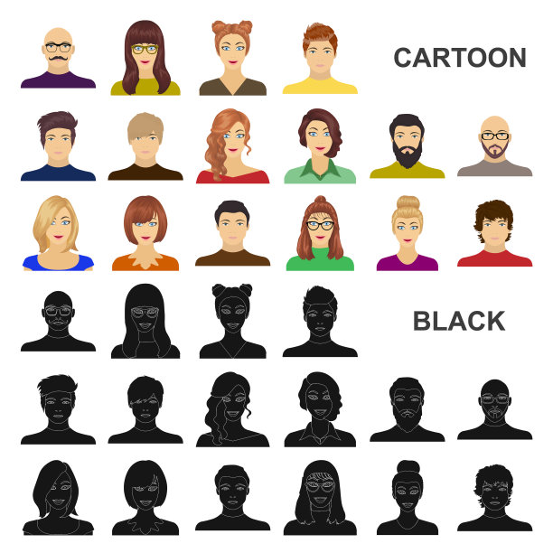 阿凡达和脸卡通图标在集合图片下载