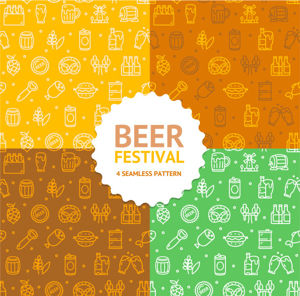 啤酒和啤酒节标志着无缝模式图片下载